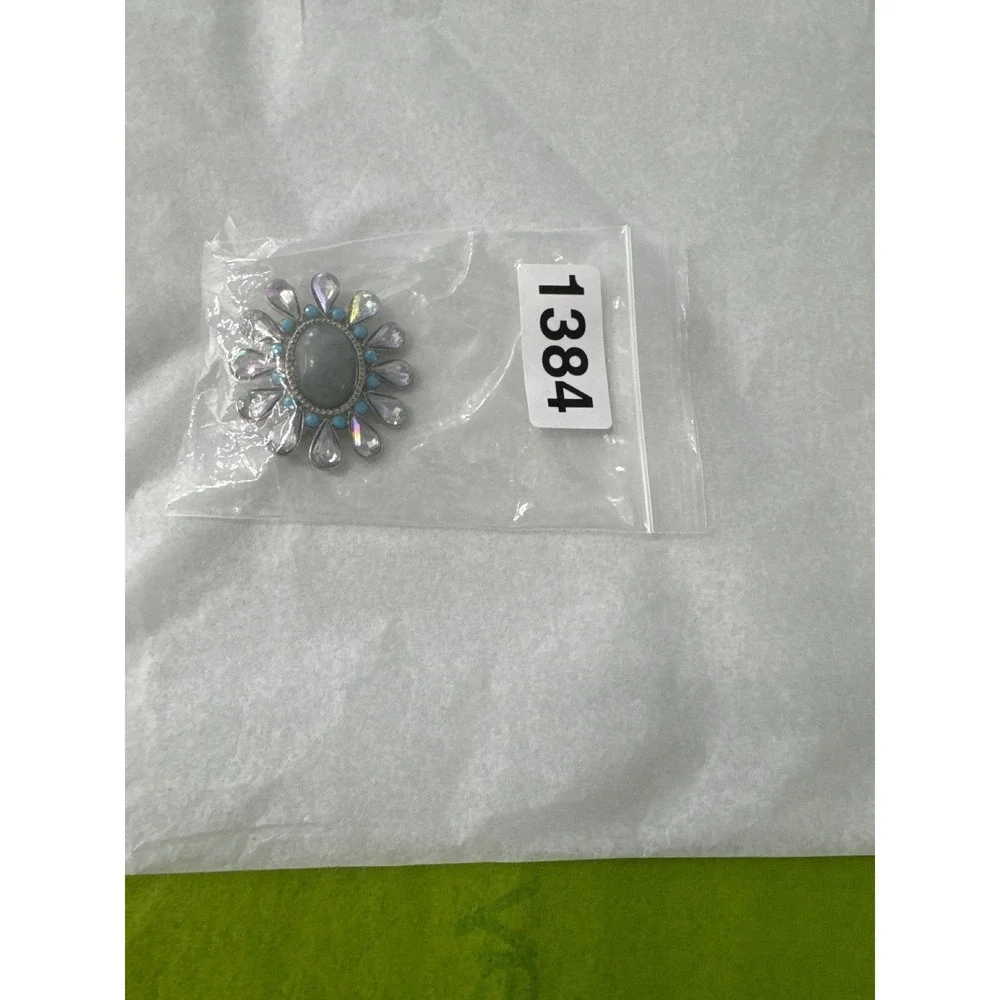 Floral Brooch Women OS Silver Teal‎ Excellent Iridescent Crystal Pin Unbranded